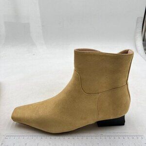 Nude Square Toe Low Chunky Block Heels Side Zipper Ankle Boots Formal Business